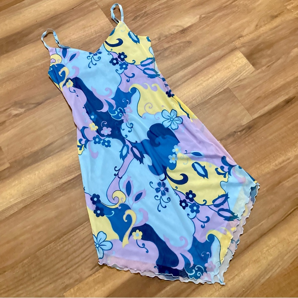 Vintage Y2K Forever 21 Pastel Floral Swirl Slip Dress - Asymmetrical hem